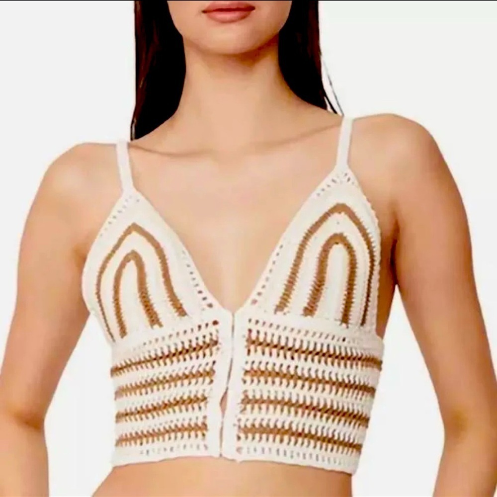 Bardot Farrah Crochet Knit Bralette Crop Top, Hook and Eye Closure, Medium NWT